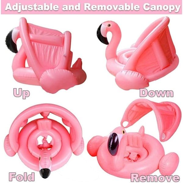 Flamingo Badering, Oppblåsbar Flamingo Badering, Oppblåsbar Baby Badering, Baby Badering med Solbeskyttelse, Baby Svømmer, Trener