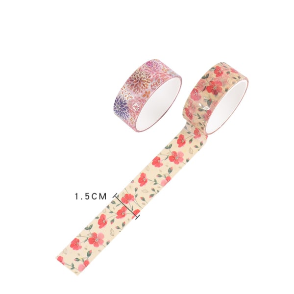 Sett med selvklebende tape med 12 ruller søt gullfolie blomster dekorativ maskeringstape for DIY håndverk og gaveinnpakning. Klippetape for ferie de