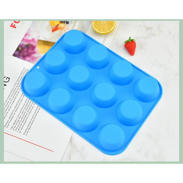 12 Huller Silikone Kageform, Non-Stick Muffin Cupcake Bageform