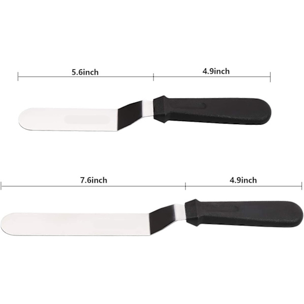 Vinklet Glasurspatel, Offset Spatel i Rustfrit Stål, Kagespatelsæt med 2 Sorte 6, 8 tommer Blade