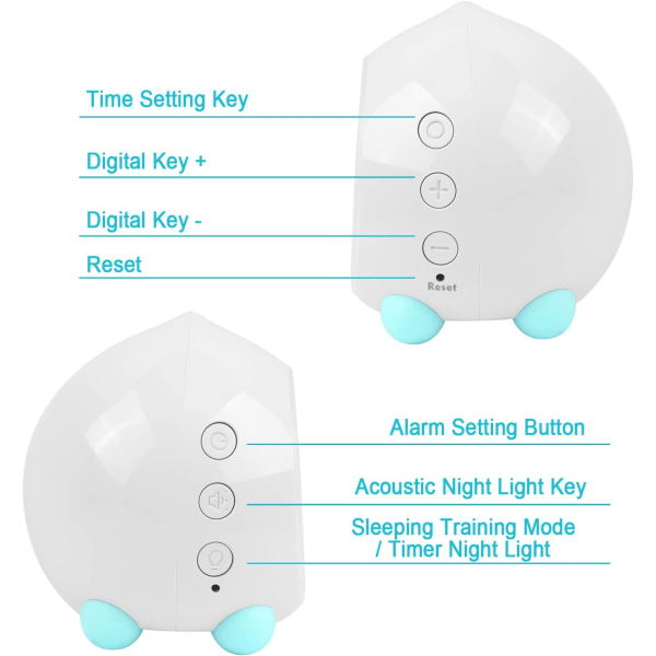 LED digital väckarklocka för barn - Nattlampa för flickor - Dag - Natt för pojkar - Justerbar volym - Snooze - USB-laddningsbar väckarklocka vit