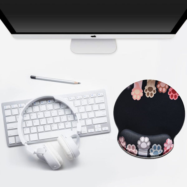 Ergonomisk musmatta med katt tass, minnesskumstöd, halkfri gummibas, för bärbar dator, spel och kontor
