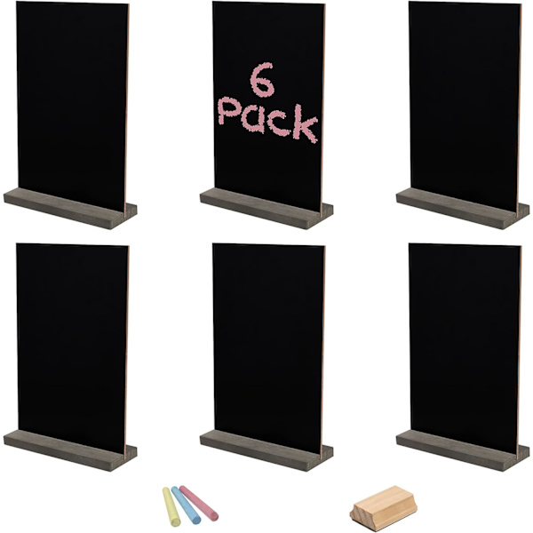 Mini Chalkboard Set av 6 - 15 x 22 cm - Små dubbelsidiga tavlor med trästöd - Bordsskylt för bröllop, födelsedag och mat/buffé