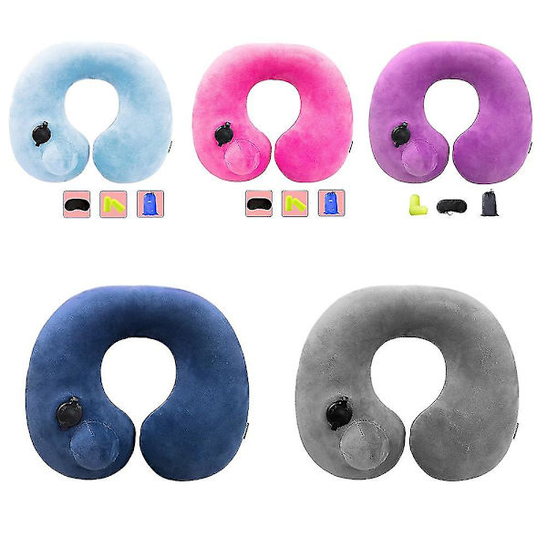 U-formad kudde Resekudde Kudde Bil Tryckbar Uppblåsbar Nackkudde Vård Skydd Sov Kudde light blue