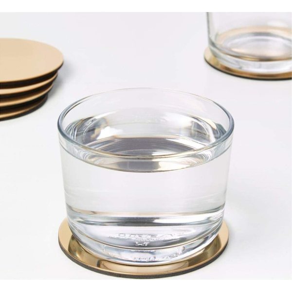 Sæt med 6 coasters med holder – Guld/Messing – 8,5 cm Dia