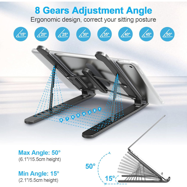 Sort Laptop Stand, Laptop Stand med 8 Justerbare Niveauer, Plastik Laptop Stand & Laptop Stand, Laptop Stand med 8 Justerbare Niveauer, Laptop Stand i Pl