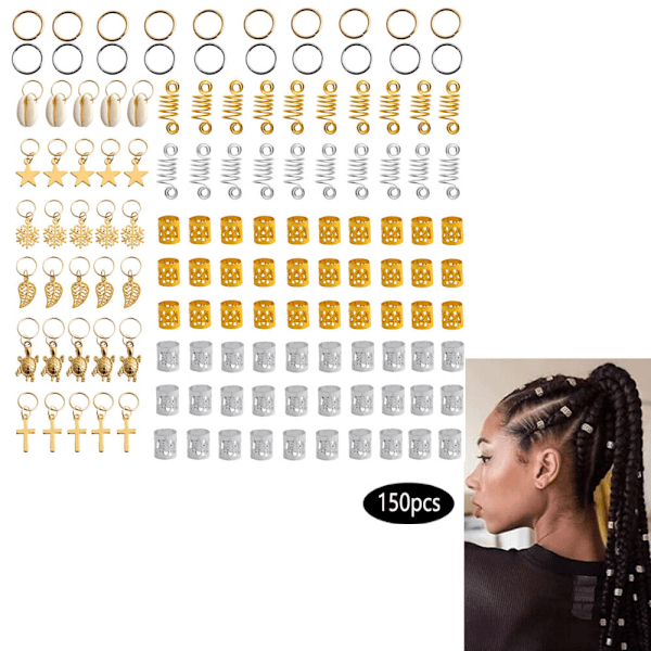 150 st Hårsmycken för Flätor, Dreadlocks Hårsmycken för Flätor, Smycken Aluminium Hårspiraler, Metallhänge Träpärlor Flätaccessoarer