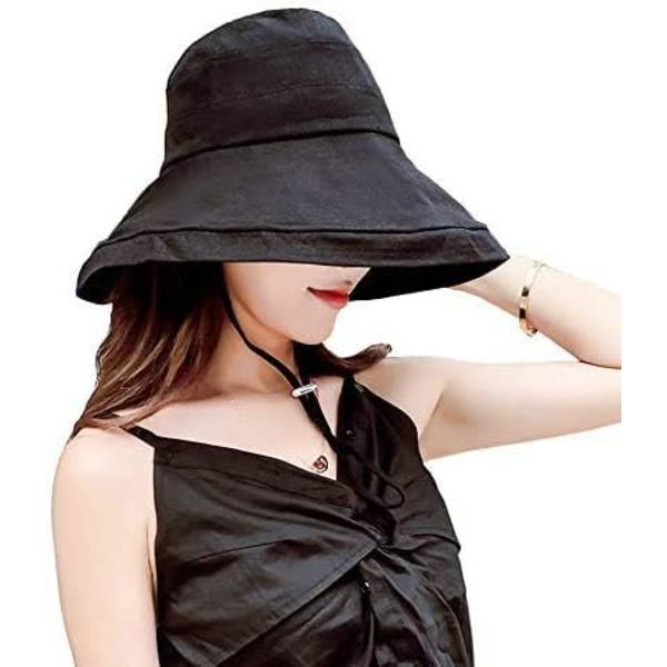 Sort Strandhat til Kvinder Foldbar Sommerhat Bredskygget Strandhat Hætte Bucket Hat Havehat