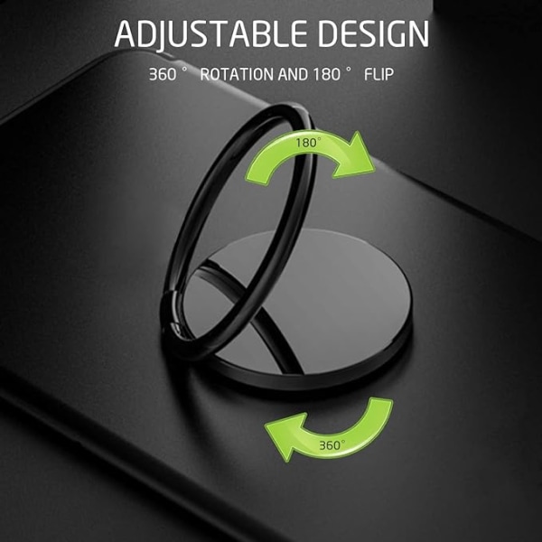 2-delad mobilringhållare (svart, silver), 360° roterbar hållare, universal för mobiltelefon, stark adsorption, lämplig för alla smartphones