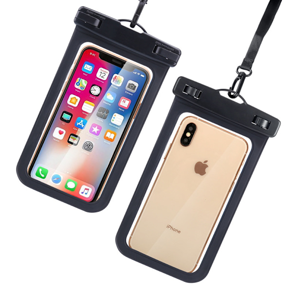 2 st vattentäta smartphone-väskor (svart 21,5x10,5 cm), PVC vattentät telefonväska, vattentätt smartphone-fodral för iPhone 14 Plus 14 13 Pro Max 14 13 12 11 X