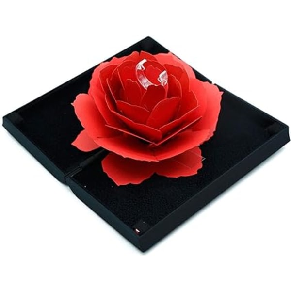 Rose roterande ring box (svart), 3D pop-up rose ring box för förlovning, presentförpackning för bröllopssmycken