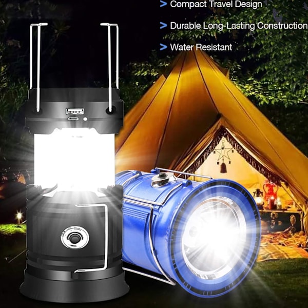 Bærbar LED Campinglanterne - Ultrasterk USB Oppladbar Solcellelanterne Batteridrevet Lommelykt, for Camping, Fotturer, Bod i Strømbrudd Rød