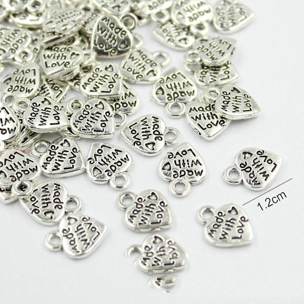 100 stk. Læderetiket Træknap Tøj Mærke Dekoration Strik DIY Tilbehør Silver heart