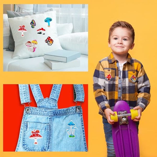 20 stycken svampmärken för strykning på kläder, klänningar, hattar, byxor, skor, gardiner, jeans, väskor, kläder, konst och hantverk DIY