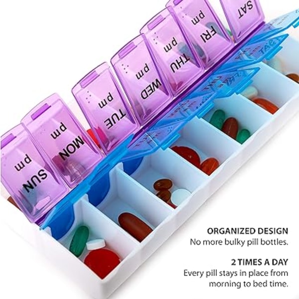 2-pack - Pill Organizer case, 7 dagliga fack, AM PM Slot, Veckodosbehållare, Medicinhållare, Pills Medicine Dispenser, Vitamin, Suppleme
