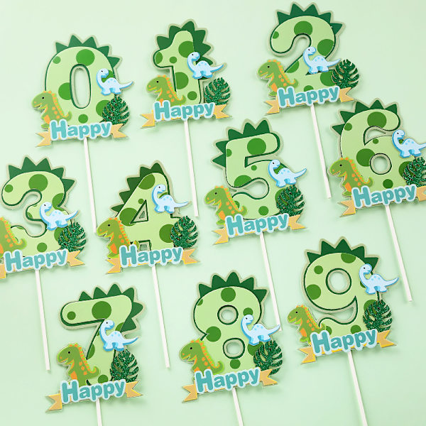Dinosaur Tallkake Topper (0-9) - Dinosaur Bursdagsdekorasjon, Jungel Bursdagskake Topper, Gutter Jenter Baby Shower Dinosaur Tema