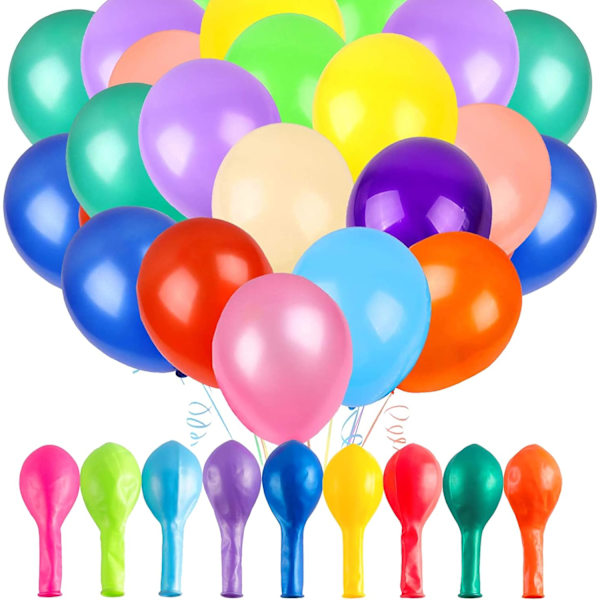 Bursdagsballonger - 100 Oppblåsbare Ballonger - Naturlige og Ufarlige - Oppblåsbare Ballonger - Oppblåsbare Bursdagsballonger - Heliumballonger - Fargerike