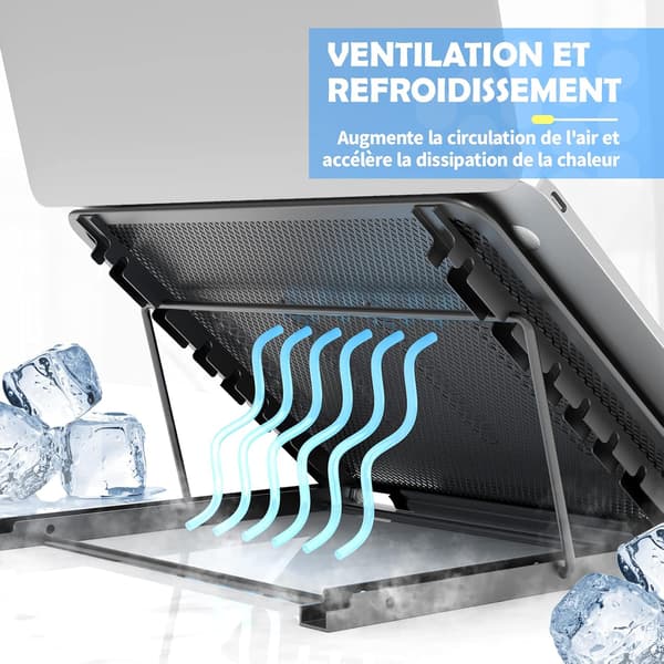 Svart Laptopstativ, Ventilert Laptopstativ, Justerbart Ergonomisk Laptopstativ Lett Sammenleggbart Bord for MacBook Air Pro, PC, iPad, Notebook, Tabl