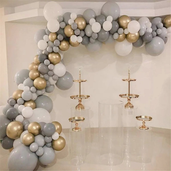 Grått guld ballongbåge set, 179 delar vitt grått bröllop krans set, födelsedagsfest ballong med knytare, pojke och flicka baby shower dekoration, eng