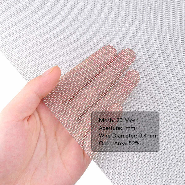 4-PAK Rustfrit Stål Vævet Trådnet Ruster Aldrig, Luftventilnet 30 x 21 cm, Hårdt og Varmebestandigt Skærmnet, 1 mm Hul 20 Mesh