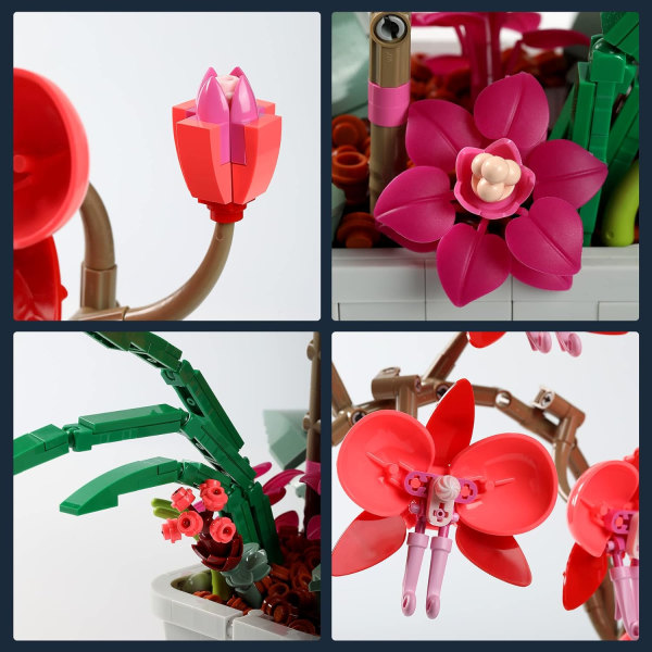 Orchid Plant Decor Set för vuxna, blomma Botanisk Bonsai Collection Byggklossar Leksak kompatibel med Lego-581st