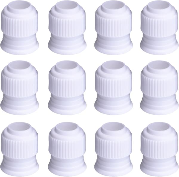 Plast Standard Kopplingar Tårtdekorationskoppling Rörspetskoppling för Glasyrtyllar, Vit (12 Stycken, 3 x 2,5 cm)