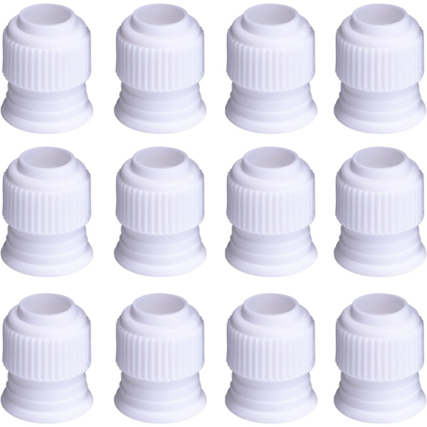 Plastik Standard Koblinger Kage Dekoration Kobling Rør Tip Kobling til Glasur Dyser, Hvid (12 Stykker, 3 x 2,5 cm)