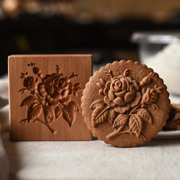 Träbakform Bärbar Kakform Ros Kakform Trä Pepparkaka Småkakor Rose