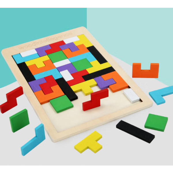 2PCS Träpussel “Tangram Tetris” Pedagogiskt Pusselspel - Trä Färgglada Barns Leksaker - Pedagogiskt Pussel - Pedagogisk Presentleksak