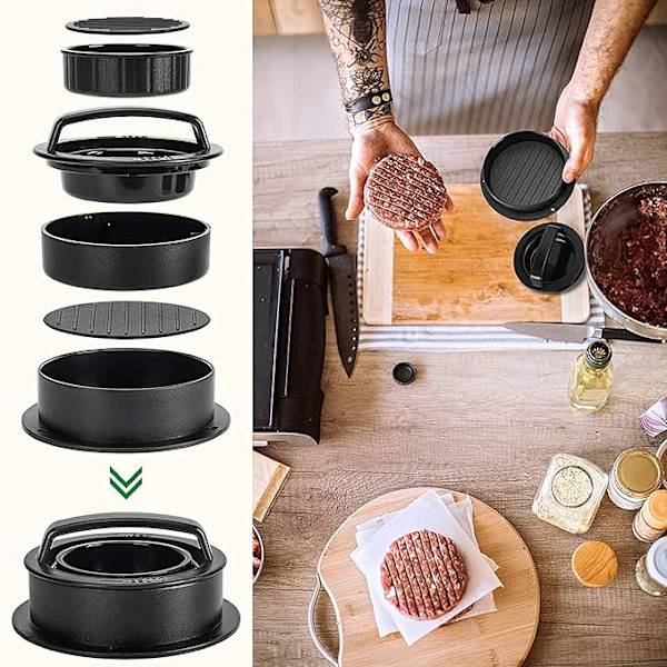 3 i 1 Hamburgare Press, Hamburgare Press Fylld med 100 Ark Non-Stick Hamburgare Papper