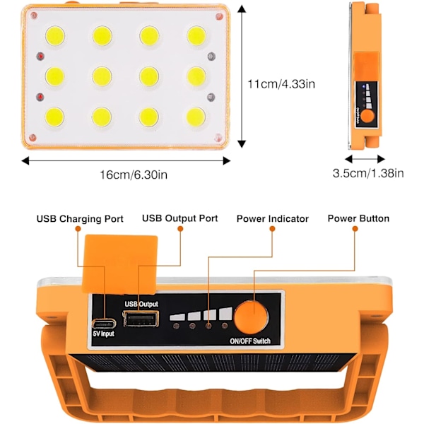 60W Genopladelig LED Projektør 120 COB 4 Tilstande Solar Genopladelig Lampe LED Projektør Byggeplads Vandtæt Arbejdslampe Genopladelig LED Spot,E