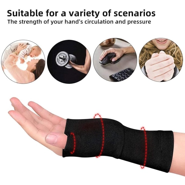 2 stk. sorte (S) Kompressions håndledsstøtte Sports Håndledsbånd Bracer Håndfladebeskytter Håndledsbind Stropper Handsker