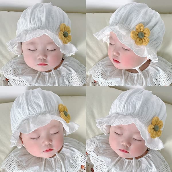 Spets Solros Sommar Baby Cap (vit 0 - 4 månader) flicka bomull Solkeps nyfödd Babykeps