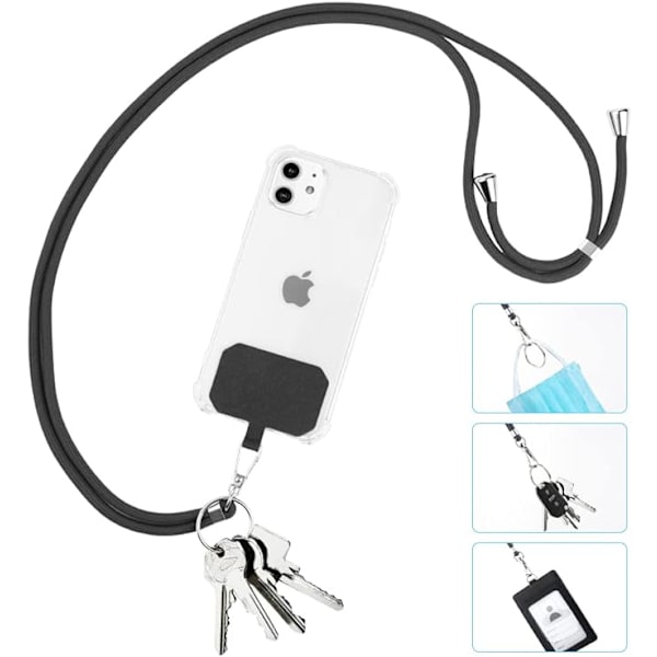 Telefonhalsband - Svart (Telefon Ingår Ej), Justerbar Universell Telefonsnodd, Telefonhalsband för Nackrem Messenger-rem, Kompatibel med de Flesta
