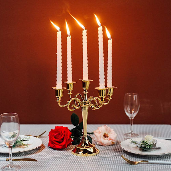 Candelabra Guld Ljusstakar 5 Metallarmar Ljusstakar 27cm Hög Spetsig Ljusstake för Bröllop Födelsedagsfest Matbord Vardagsrum Kamin