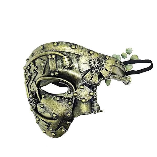En bit imiterat guld Steampunk Metall Cyborg Venetiansk Mask, Maskeradmask för Halloween Kostymfest/Fantomen på Operan/Mardi Gras Bal