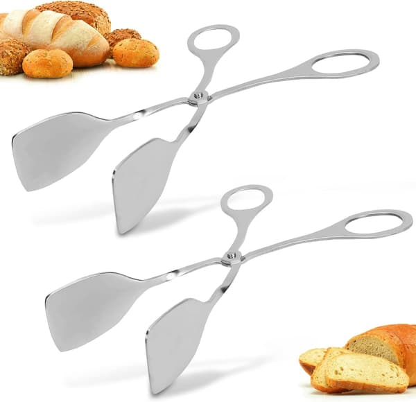 2 stänger för servering av mat, serveringstänger i rostfritt stål, buffétänger, minitänger, brödklämma, mattänger, saxformad sallads- och biffklämma för bakning B