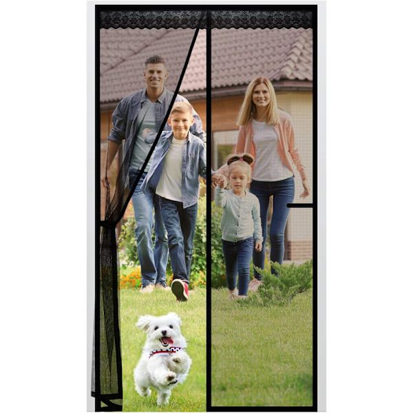 Et sæt (stribet sølvgrå, 90x210 cm) dørgardin, magnetisk dørnet af glasfiber, anti-myggenet fluegardin med fuld ramme Hook&Loop Easy t