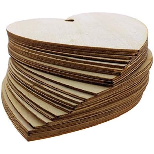 Træhjerte (50 stk.) Trædekoration Lille Hjerteform 10x10 cm med Huller - Dekorationer til Bryllupper, Fester, Fødselsdage, Gaver, Hobbyer og Kunst