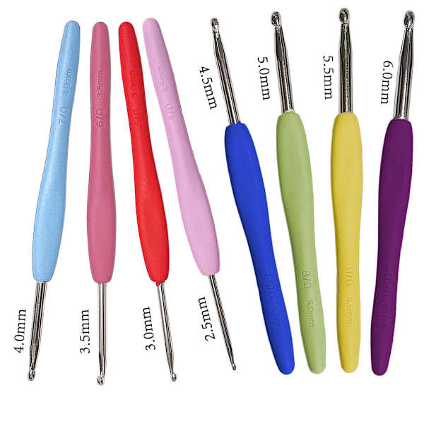 8 st aluminium virknålsset, stickningsnålsats, ergonomisk virknål, mjukt handtag, virknålar med fodral