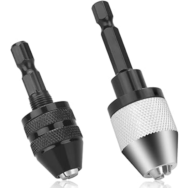 Nyckellöst Borrchuck Konverteringsverktyg, 2 st 1/4 Tum Hex Skaft Nyckellös Borrchuck Adapter, 0,3-6,5 mm & 0,3-3,6 mm Snabbväxlingskonverterare för Mikroborr