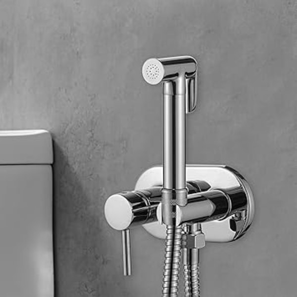 Fördjupad toalett duschset med flexibel, stöd, dusch, varmt och kallt vatten, krom