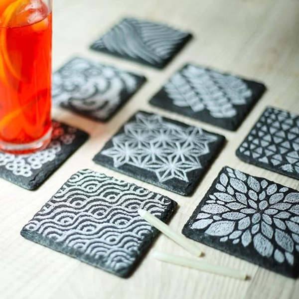 Mørkegrå Skifer Coasters (4 stk) - Dekorative Coasters Under Skiferpotter og Filt Opbevaringskasser