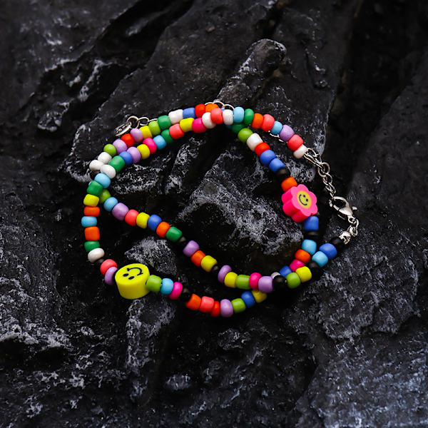 Farverig halskæde med perler og smiley-ansigter til børn - Fest, Strømpefyld, Gaver til små piger