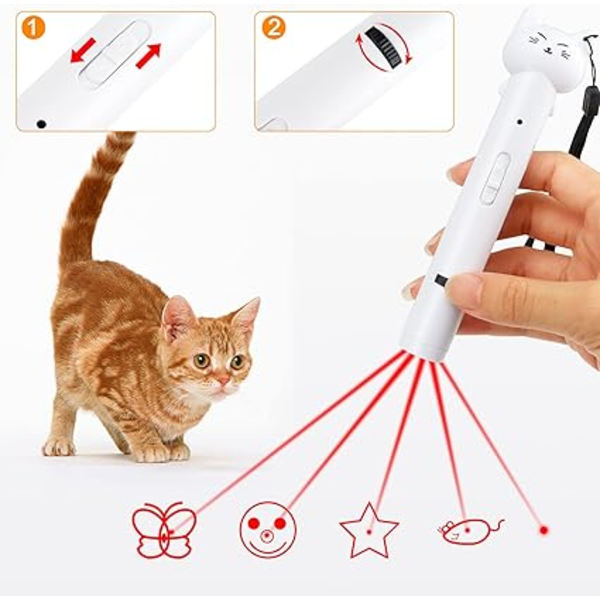 Katt leksaker LED-pekare, 8 i 1 katt spårare trollstav USB uppladdningsbar katt penna ljus katt fjäder leksaker interaktiva katt jagare leksaker för inomhuskatter kattungar husdjur