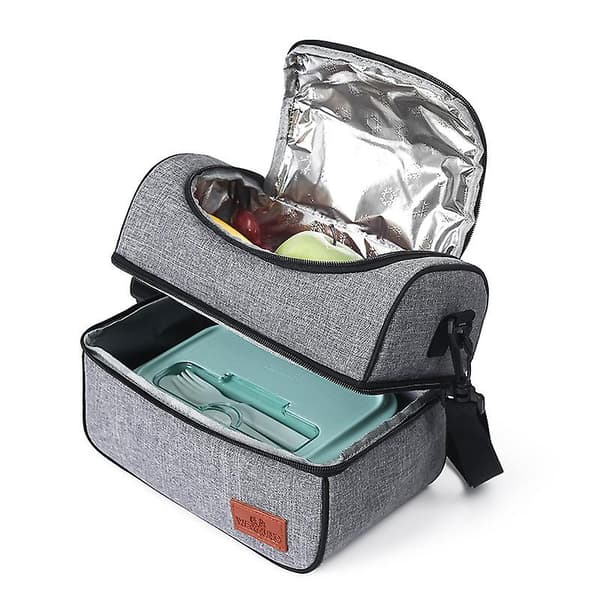 Matpose Dobbel Dekksveske med Skulderstropp Matboks Organizer For Arbeid Utendørs Double layer