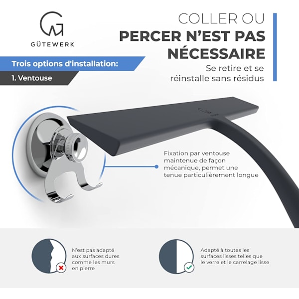 Duschskrapa med sugkoppsfäste - 28 cm svart - Fönsterskrapa för badrum - Silikon INOX fönsterkrok ingår Duschtillbehör Hushåll
