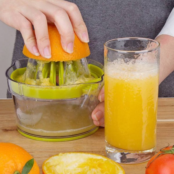 Fire i En Manuel Juicer Citronpresser Tåler Opvaskemaskine, Multifunktionel Citrus Lime Juicer, Manuel Frugtpresser med Målebeholder 400ml