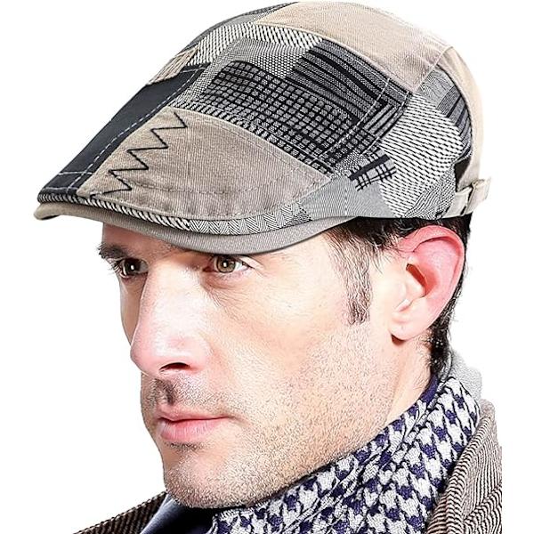 Retro PU Läder Flat Cap Herr Justerbar Höst Vinter Nationell Anka Flik Cap Ljusgrå