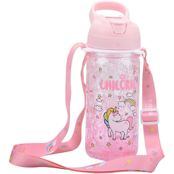 Rosa Enhjørning Vannflasker for Jenter, Kopp med Sugerør og Sikkerhetslås, Rosa Utvendig Innvendig Vannflaske, 500ml/13.5oz for Skolebarn Jente Enhjørning Lov